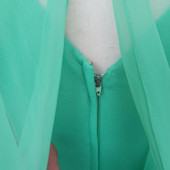 Vintage 70s Seafoam Green Chiffon Poncho  Polyester Maxi Dress Womens Sz 18 - Picture 6 of 9